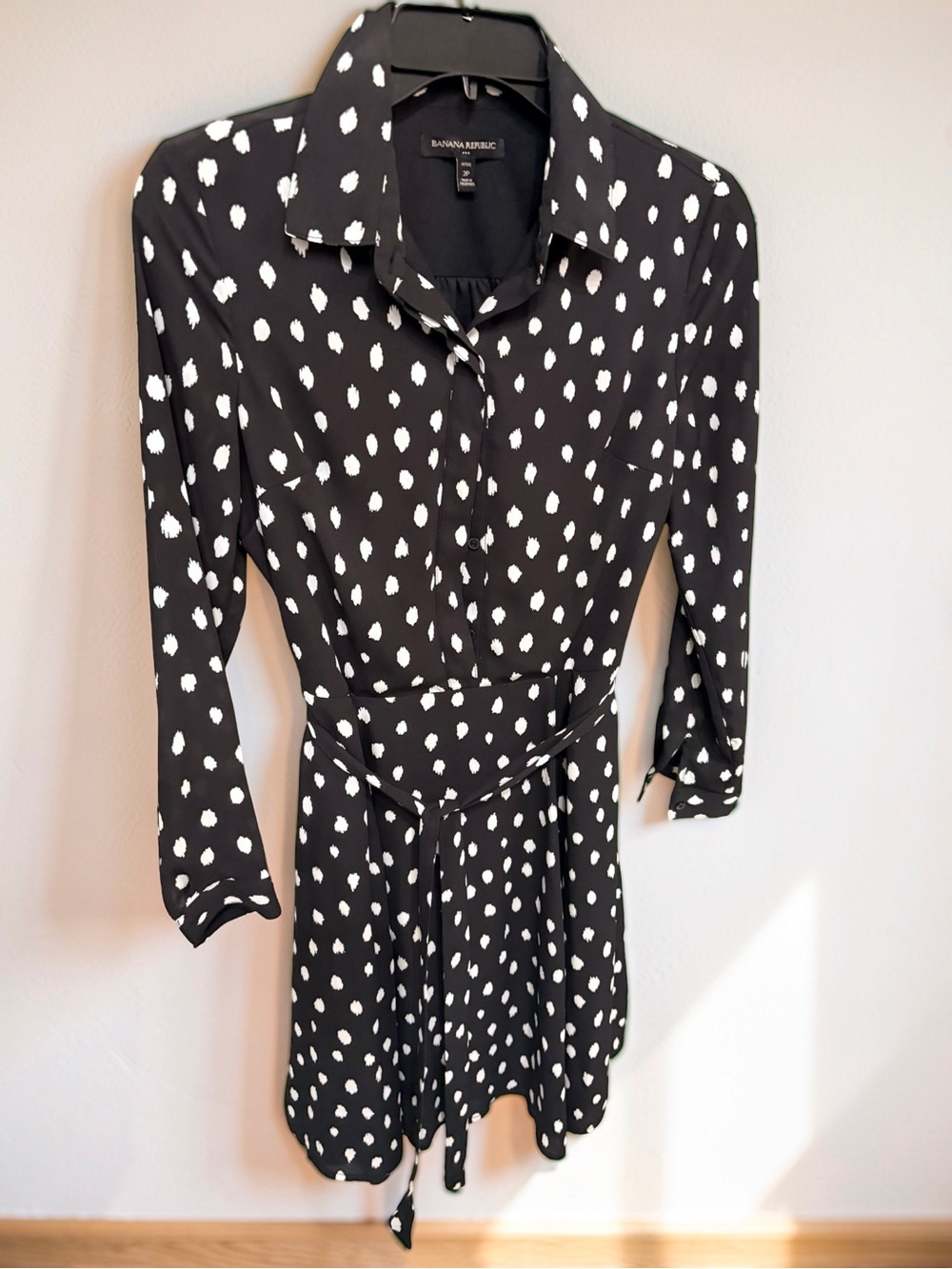 Banana Republic Black and White Dot Long-Sleeve Shirt Dress